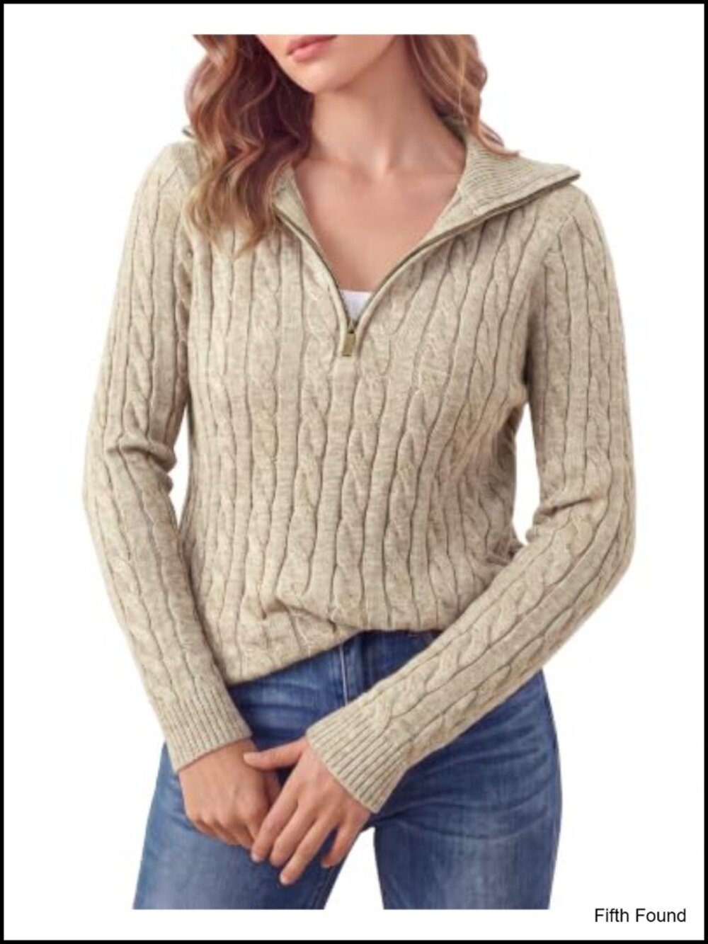 Quarter Zip Cable Knit Winter Sweater Women Long Sleeve Pullover